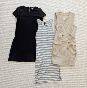 Small Dresses Lot: Chelsea28 Black, Bobi Los Angeles Striped, Tan Cargo Utility